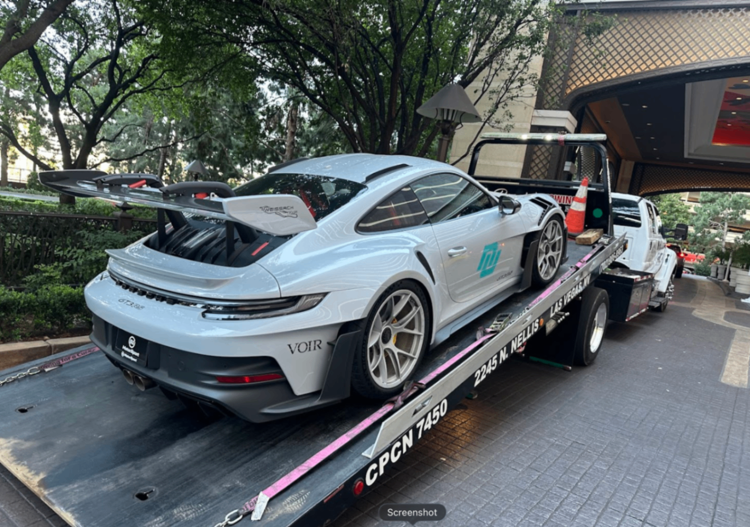 Porsche 911 GT3 RS on Reggie's flatbed at Wynn Las Vegas